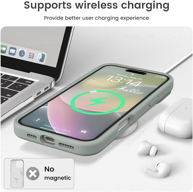 Vooii Compatible with iPhone 16 Pro Case, Liquid Silicone Upgrade [Camera Protection] [Soft Anti-Scratch Microfiber Lining] Shockproof Phone Case for iPhone 16 Pro 6.3 inch - Calke Green