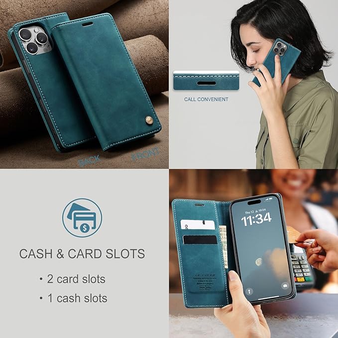 QLTYPRI for iPhone 16 Pro Case Wallet with Card Holder, Vintage PU Leather Kickstand Magnetic Closure Shockproof Folio Book Cover Case for iPhone 16 Pro - Blue