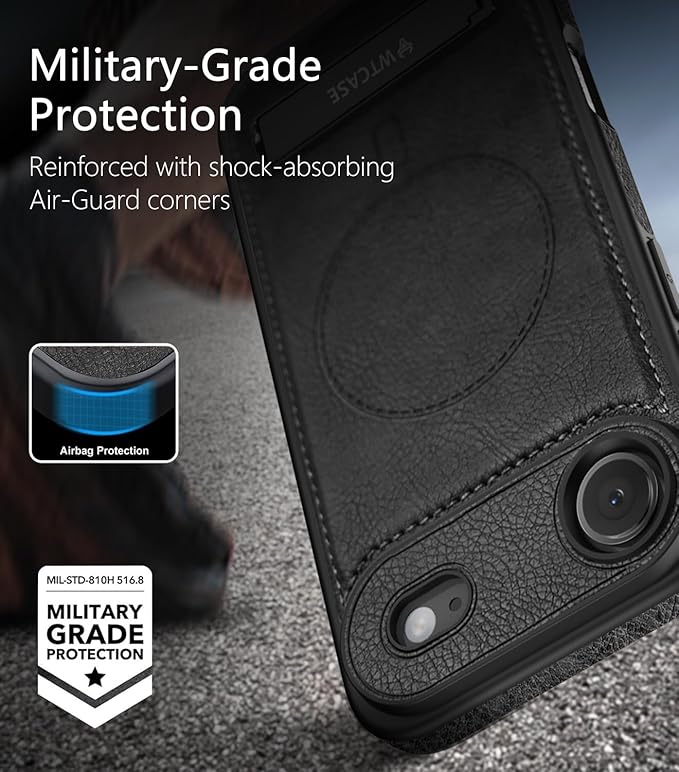 Magnetic for iPhone Air Leather Case,Built-in Invisible Stand [Compatible with Magsafe] Protective Slim Kickstand Phone Cover for iPhone Air Case, Black