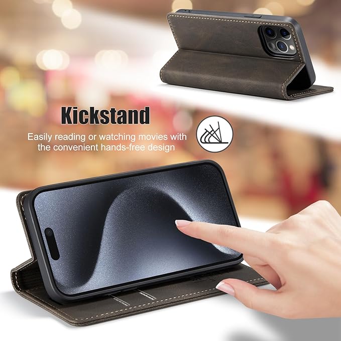 japezop iPhone 15 Pro 5G Wallet Case with [RFID Blocking],Card Holder Kickstand Magnetic,Leather Flip Case Wallet for iPhone 15 Pro 5G 6.1 Inch(Coffee)