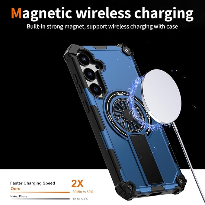 Magnetic Case for Galaxy S24 Plus/S25 Plus, Built-in Stand [Compatible with Mag-Safe] Shockproof Protective Cover Case for Samsung Galaxy S24 Plus/S25 Plus Blue
