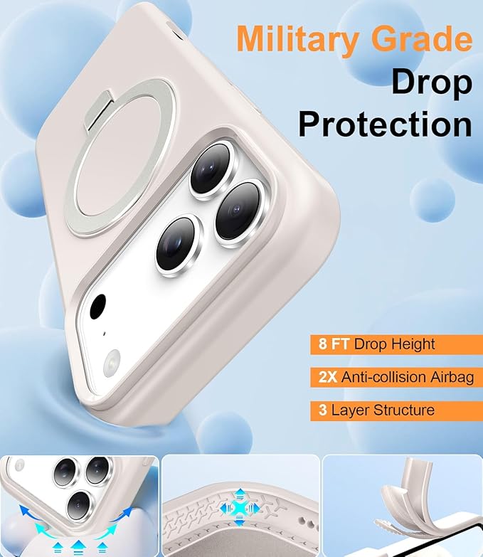 ZHK Liquid Silicone Designed for iPhone 17 Pro Max Case with Magnet Stand, [Precise Camera Lens Protection][Mil-Grade Drop Shockproof][Soft Anti-Scratch Microfiber Lining] Slim Fit Cover, Beige