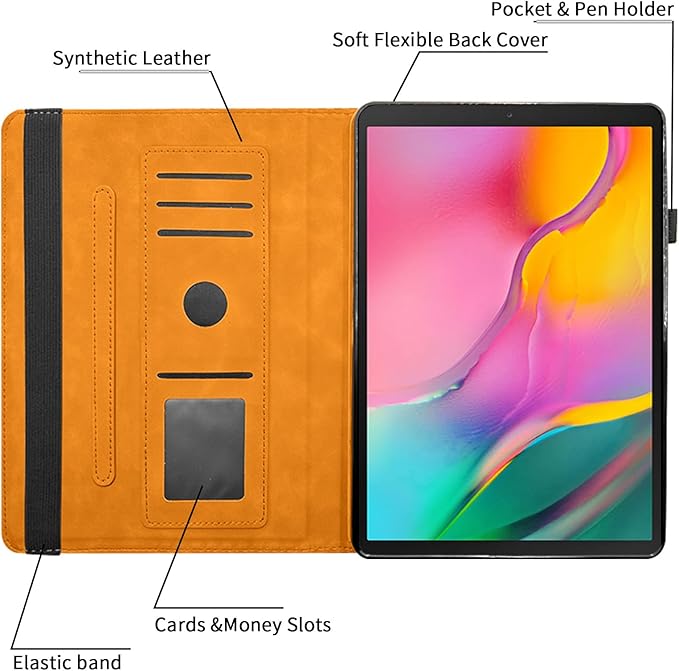 Rotating Case for Samsung Galaxy Tab A 10.1 2019 Model SM-T510/T515,360° Rotating Multi-Angle Viewing Stand Cover PU Leather Business Folio Protective Cases, Orange