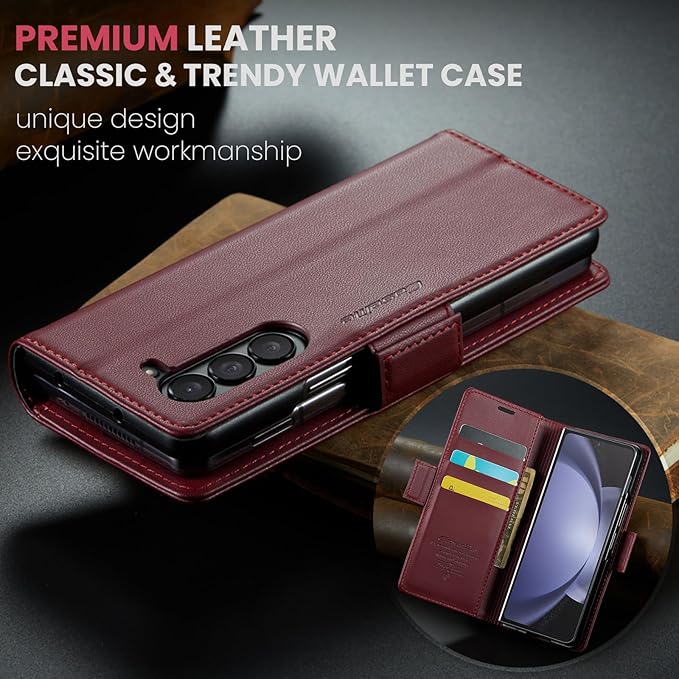 for Samsung Galaxy Z Fold 5 Case, Premium PU Leather Wallet Case Flip Cover with [RFID Blocking][Card Holder][Stand Function] Shockproof Protective for Samsung Galaxy Z Fold 5, Red