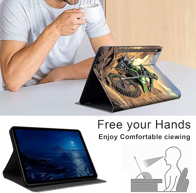 Case for Samsung Galaxy Tab S10 FE/ S9 FE 5G 10.9 Inch/Tab S9 11 Inch, Slim PU Leather Stand Cover with Auto Wake/Sleep, Multi-Angle Viewing & Shockproof, Dirt Bike