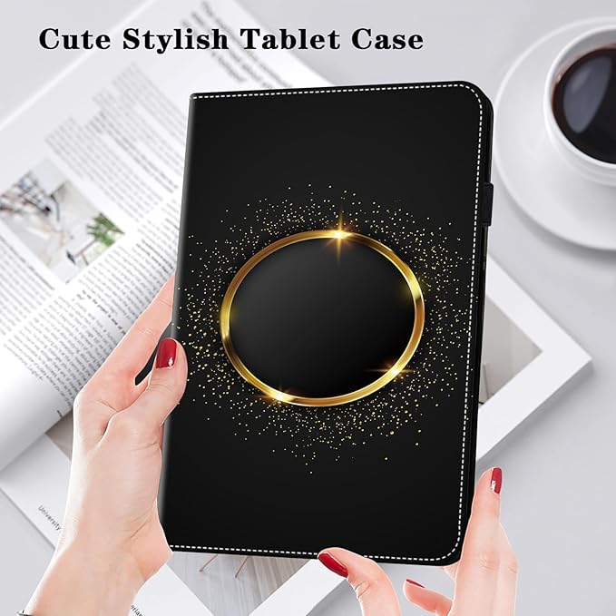 Case for Lenovo Tab M11 2024 11 inch,PU Leather Stand Flip Cover with Card Solts Elastic Band for Lenovo Tab M11 Tablet - Gold Hoop