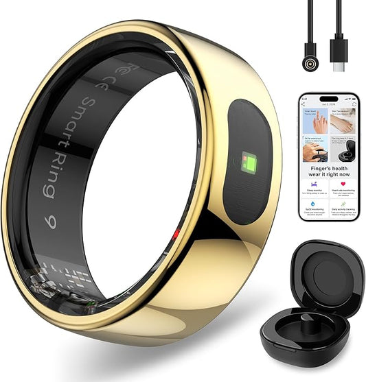 Smart Ring with Instant Notification Alerts & Gesture Control - Sleep Tracker Ring, Fitness Ring for Steps & Heart Rate, IP68 Waterproof (Gold, 8)