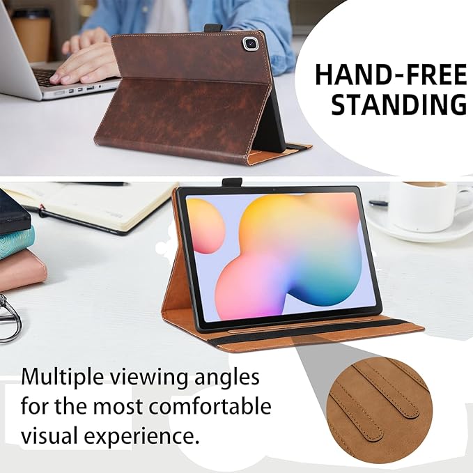 Case for Samsung Galaxy Tab S6 Lite 10.4 inch 2024/2022/2020 (SM-P620/P625/P610/SM-P615/SM-P613/SM-P619) Business PU Leather Multi-Angle Stand Flip Case with Pencil Holder-Brown