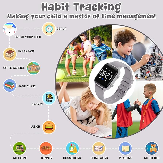 Kids Digital Watches for Boys Girls, Sports Watch with Fitness Tracker, Pedometer, Alarm Clocks, Stopwatch, No App Needed Waterproof Kids Watch, Gift for Teens Student Girls Boys Ages 5-14