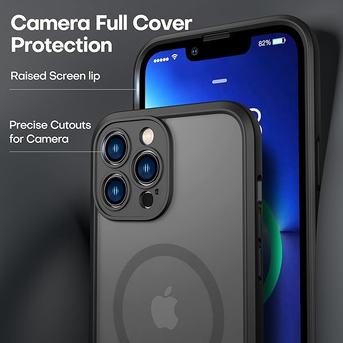 ImpactStrong Magnetic Guard Designed for iPhone 13 Pro Case [Camera Protection] [Military Grade Drop Tested] [Compatible with MagSafe] Slim Translucent Matte Phone Case (6.1") - Black