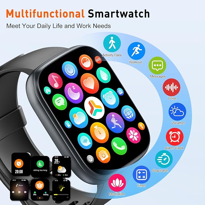 Smart Watch for Men Women, 1.85" HD Touchscreen Fitness Tracker with Bluetooth Calling, Fitness Watch with 24/7 Heart Rate/Sleep Monitor, 120+ Sports Modes, IP68 Waterproof Smartwatch for Android iOS