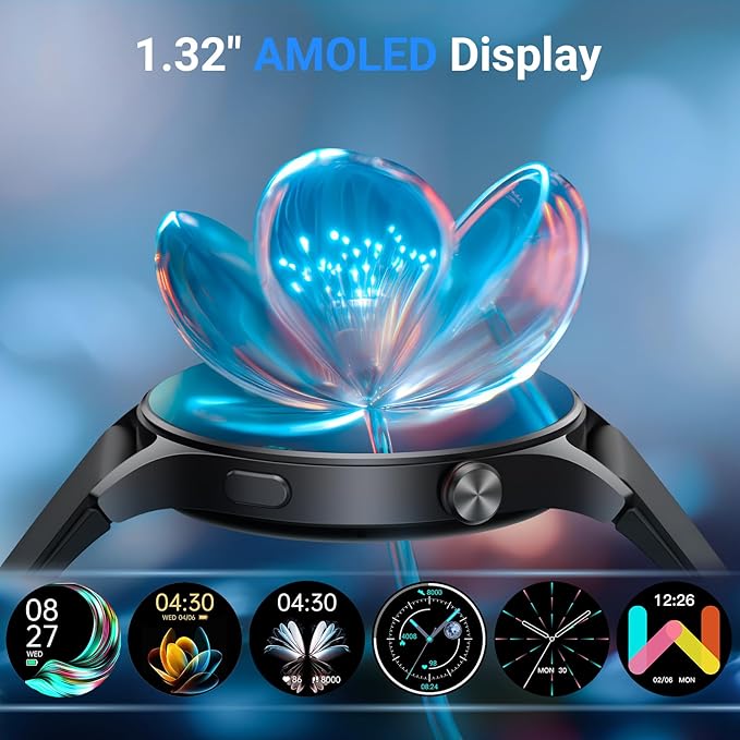 Fitpolo Smart Watch for Men Women,1.3" AMOLED Touchscreen Fitness Tracker, Make/Answer Calls, Heart Rate SpO2 Monitor, IP68 Waterproof, Sleep & Activity Tracking Smartwatch for Android Phones iPhone