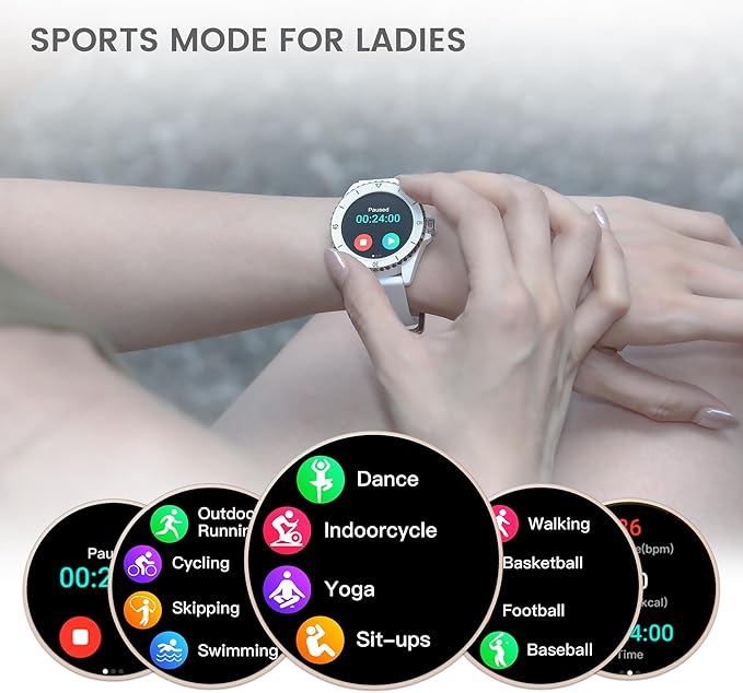 KAVVO Oyster Mini 38mm Bluetooth Smartwatch for Women, 1.1'' Delicate AMOLED Always-On Display, Rotating Bezel, Fitness Tracker with Female Health, Heart Rate Blood Oxygen Monitor(Ceramic White)