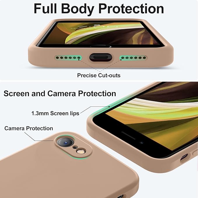 Vooii for iPhone SE Case 2022/3rd/2020,iPhone 8/7 Case, Upgraded Liquid Silicone with [Flat Edges] [Camera Protection] [Soft Anti-Scratch Microfiber Lining] Phone Case for iPhone SE - Light Brown