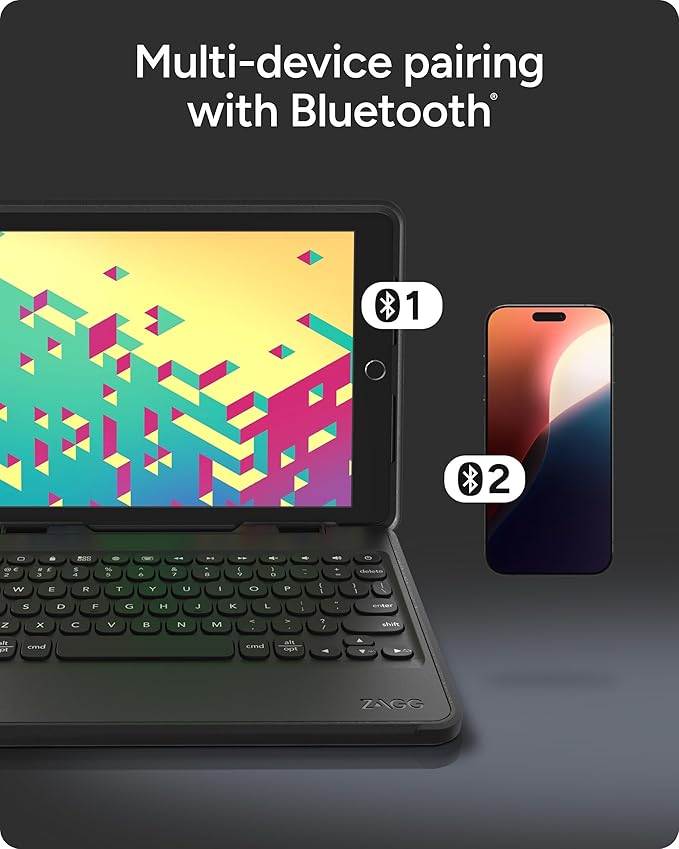 ZAGG Rugged Book Detachable Case and Magnetic-Hinged Keyboard for iPad Air, iPad Air 2, iPad 9.7, iPad 9.7 Pro - Multi-Device Bluetooth Pairing, Backlit Keyboard - USB-C to USB-C Cable Included, Black