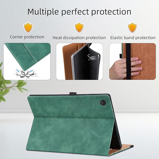 Case for Lenovo Tab M10 Plus 10.6 2022 Released, Multi-Angle Viewing Smart Cover with Pocket, Business PU Leather Flip Stand Cover with Card Slot -Green