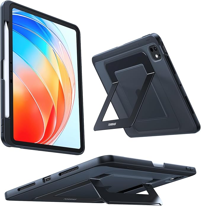 TORRAS Ostand for iPad Pro 11 inch Case 2024 (M4) Ultra Stable Stand, Multiple Adjustable Viewing Angles, Slim Protective Kickstand Cover, Translucent iPad 11 Pro Case with Pencil Holder, Black