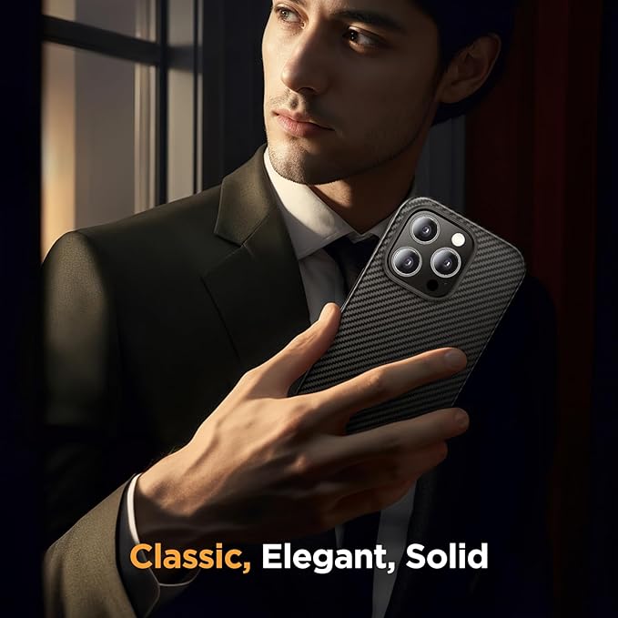 Diaclara Slim Magnetic Series Designed for iPhone Case,[1500D Aramid Fiber][Built in Magnet Ring] Protective Shockproof Bumper for iPhone, Black (Black-TPU, for iPhone 15 Pro Max)