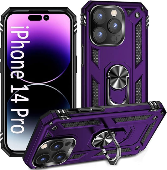 ADDIT Phone Case for iPhone 14 Pro Case,with Kickstand Ring,Adjustable Stand,Military Grade,Heavy Duty Protection,Shockproof,Anti-Fingerprint,Support Magnet Car Mount,Purple