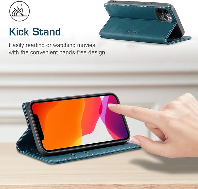 for iPhone 12/12 Pro Case, Flip Wallet Leather Case with Card Holder Magnetic Closure Shockproof Kickstand Protective Phone Cases Cover for iPhone 12 Pro 6,1",Blue-Green