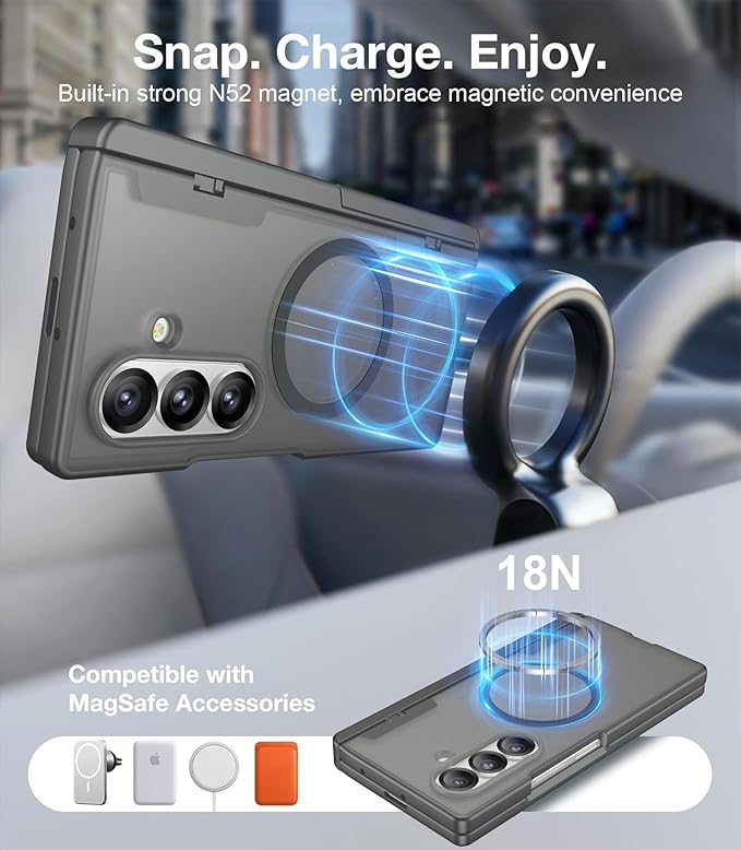 Temdan Magnetic for Samsung Galaxy Z Fold 7 Case,[Compatible with MagSafe][Built-in HD Screen Protector&Invisible Kickstand][Hinge Protection]Translucent Matte Shockproof Phone Case for Z Fold 7,Gray