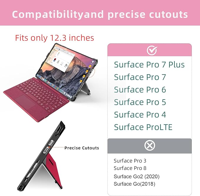 Case for 12.3" Microsoft Surface Pro 7+/7/6/5/4/Pro LTE Protective Rugged Cover Case, with Stylus Pen Holder and Hand Strap, Compatible with Type Cover Keyboard, Red