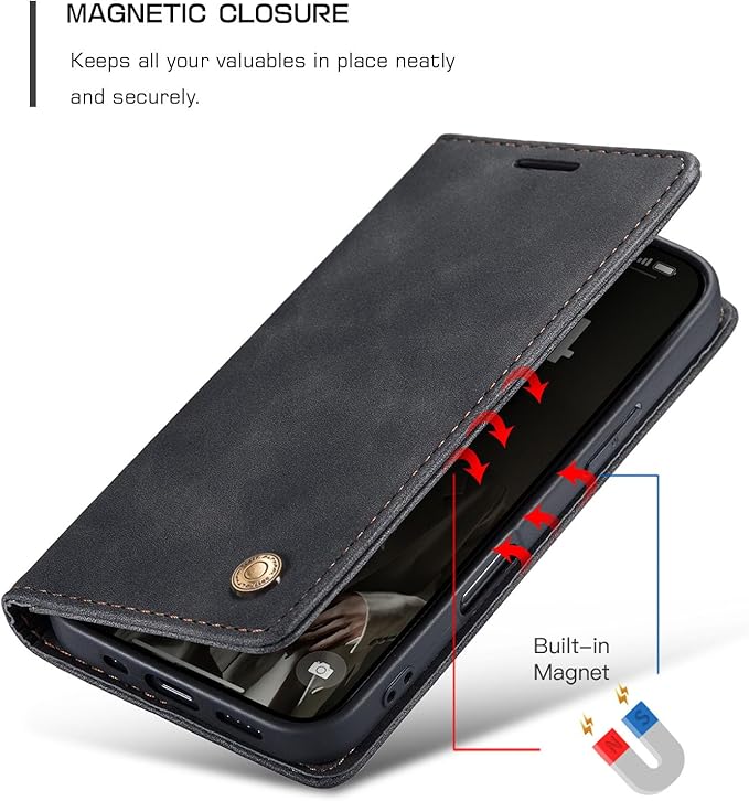 QLTYPRI for iPhone 16 Plus Case Wallet with Card Holder, Vintage PU Leather Kickstand Magnetic Closure Shockproof Folio Book Cover Case for iPhone 16 Plus - Black