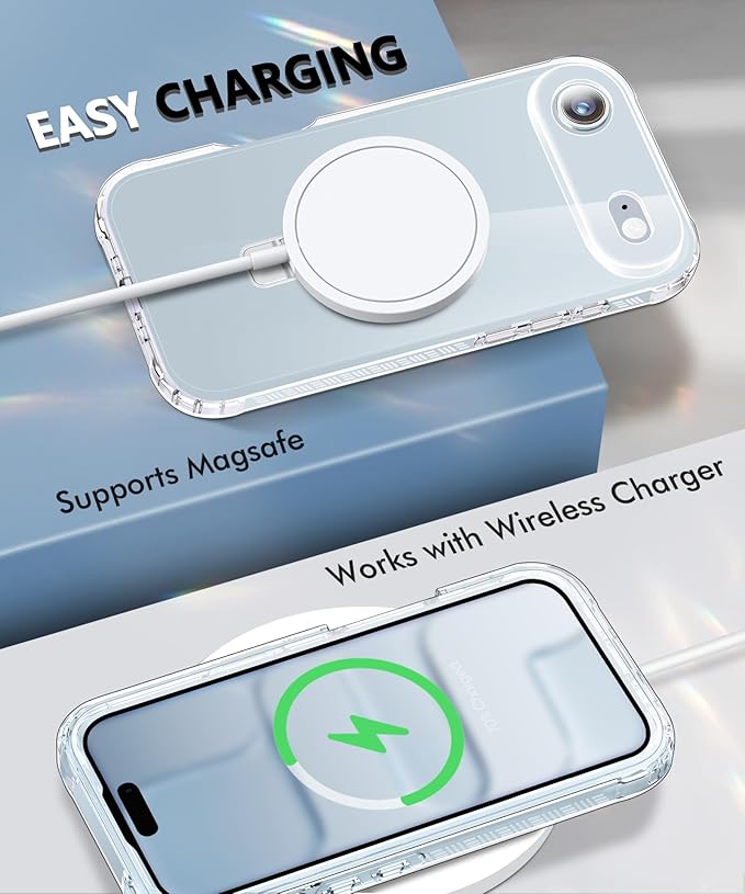 Compatible with iPhone Air Case, Built-in Screen Protector & Seamless Stand, with Camera Lens Protector, Strong Magnetic Clear Phone Case, Full Body Protective Cover for 6.5" (Clear)