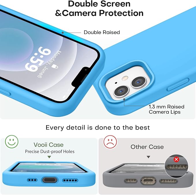 Vooii Compatible with iPhone 12 Case/iPhone 12 Pro Case, Liquid Silicone Upgrade [Soft Anti-Scratch Microfiber Lining] [Shockproof Drop Protection] Phone Case 6.1 inch - Blue