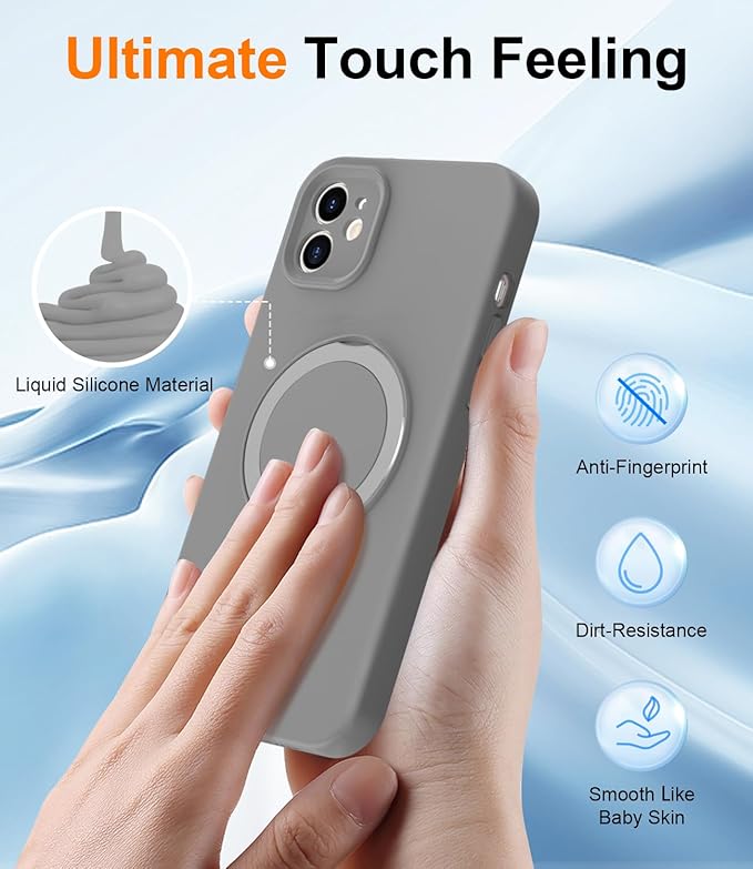 ZHK Liquid Silicone Designed for iPhone 12 Case with Magnet Stand, [Precise Camera Lens Protection][Mil-Grade Drop Shockproof][Soft Anti-Scratch Microfiber Lining] Slim Fit Cover, Grey