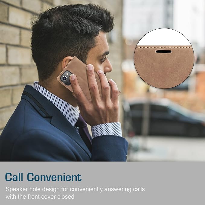 QLTYPRI Case for iPhone 14, Vintage PU Leather Wallet Case Card Slot Kickstand Magnetic Closure Shockproof Flip Folio Book Case Cover for iPhone 14(6.1 inch) - Brown