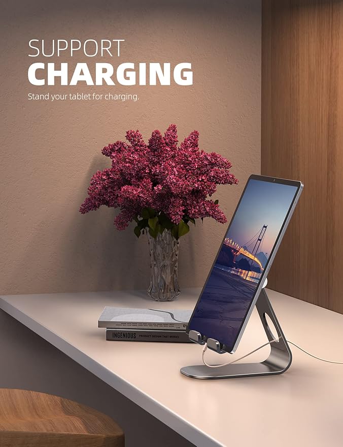 Lamicall Tablet Stand Adjustable, Tablet Stand : Desktop Stand Holder Dock Suitable to New iPad 2017 Pro 9.7, 10.5, Air Mini 2 3 4, Kindle, Nexus, Accessories, Tab, E-Reader, (4-13 inch) - Gray