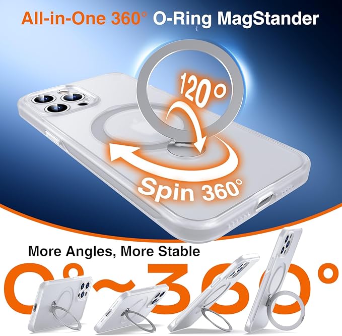 360° O-Ring MagStander for iPhone 12 Pro Max Case with Magnetic Kickstand Ring Holder [Compatible with MagSafe][360°Rotate Stand][Military Shockproof] iPhone 12 Pro Max Phone Cover Matte Clear