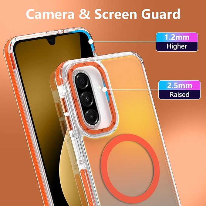 MOWIME Magnetic Case for Samsung Galaxy A17 5G [Compatible with Magsafe] [Cute Fashion Fluorescent Design] [1 Screen Protector] Slim Translucent Matte Case for Galaxy A17 5G 6.7", Orange