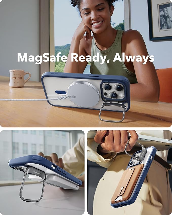 ESR for iPhone 14 Pro Case, Compatible with MagSafe, Built-in Stash Stand Clear Phone Case for iPhone 14 Pro, Military-Grade Protection, Magnetic Phone Case, Classic Series, Clear Dark Blue