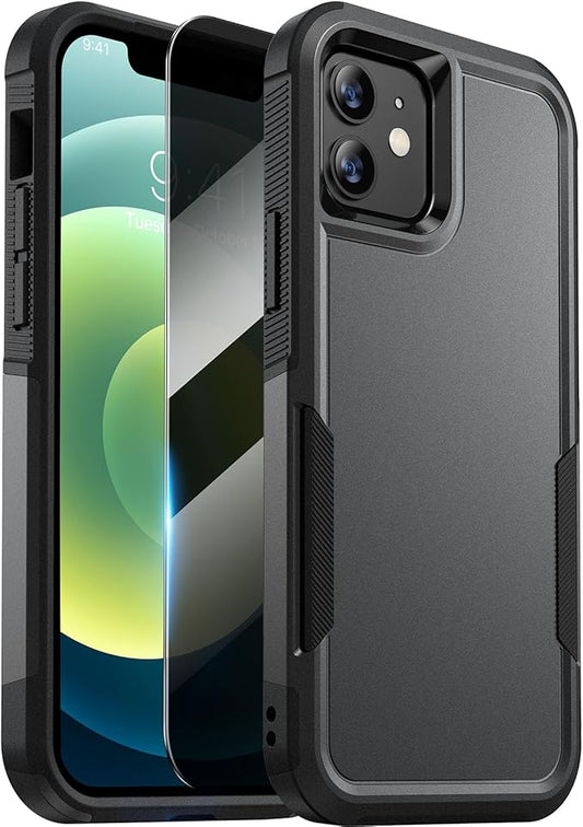 Diaclara Designed for iPhone 12 Case/iPhone 12 Pro Case, [with Privacy Screen Protector] [Anti Spy] [Military Grade Drop Protection] Heavy Duty Full-Body Shockproof Phone Case, Black