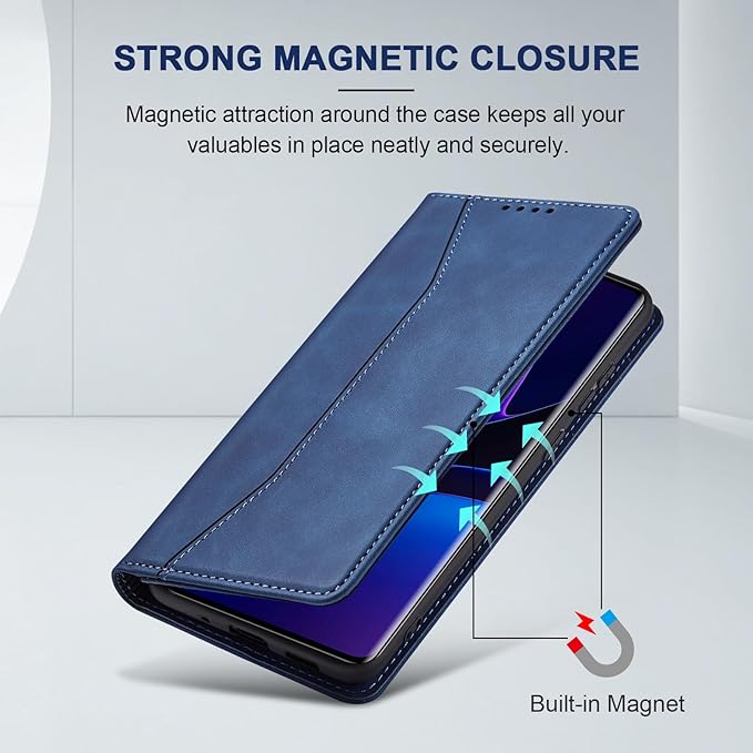 Jasonyu Flip Wallet Case for Motorola Edge (2023),Leather Magnetic Folio Cover with Card Holder,Kickstand - TPU Shockproof Durable Protective Phone Case,Blue