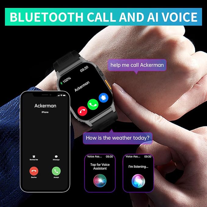 Smart Watch(Answer/Make Call), 2.01" Smartwatch for Men Women, IP67 Waterproof, 100+ Sport Modes Fitness Tracker, Heart Rate Sleep Monitor, AI Voice, Smart Watches for Android iOS Phones