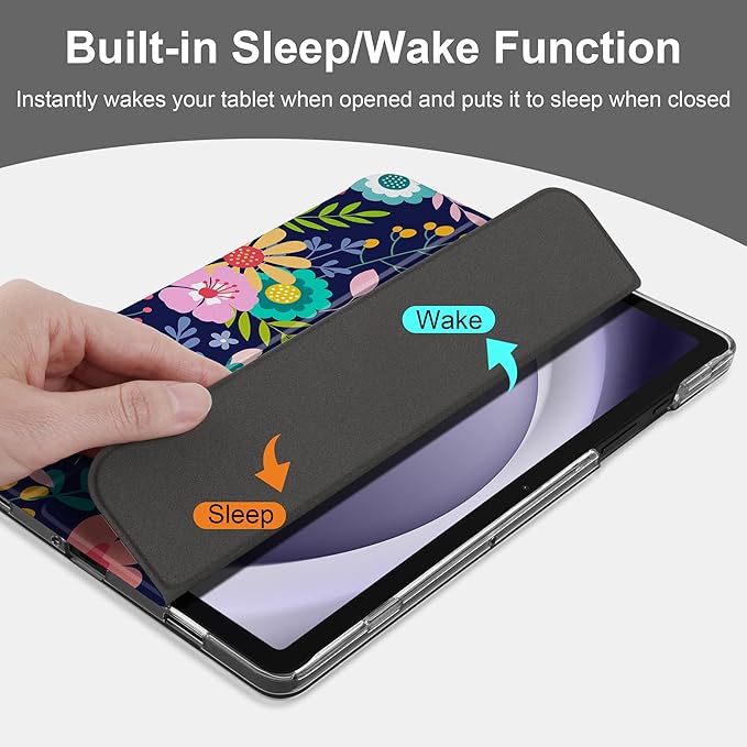 DONGKE Case for Samsung Galaxy Tab A9+/A9 Plus 11 inch 2024 2023 (SM-X210/X216/X218), Slim Stand Hard PC Translucent Back Shell Smart Cover, Auto Wake/Sleep - Colorful Florals