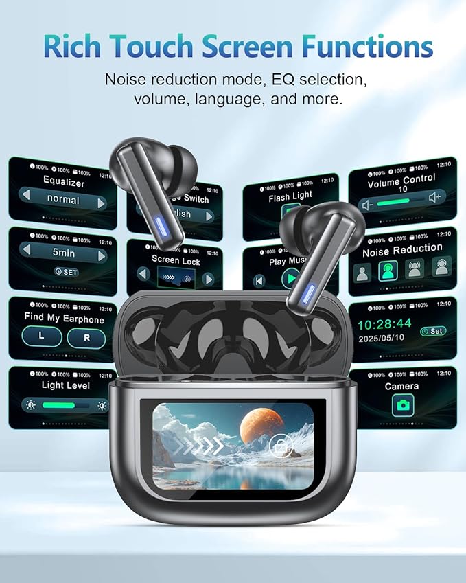 Wireless Earbuds Bluetooth Headphones, Ear Buds with Touch Screen, ANC ENC Noise Cancelling Transparency Mode, 40H Stereo Deep Bass, IPX7 Waterproof, Clear Calls, 5 EQ for iOS Android (Darkgray)