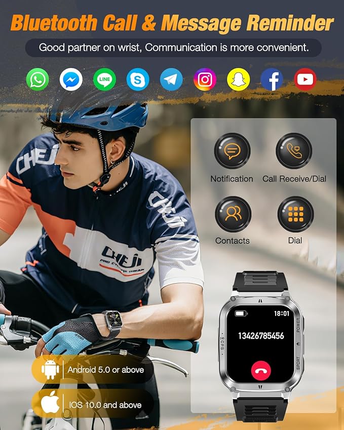 Military Smart Watches for Men - 1.83" GPS Smartwatch with Flashlight, Heart Rate, Sp02, Sleep Monitor, Bluetooth Call, Fitness Tracker for Android Phones & iPhone,Outdoor Sports Watches,Silver