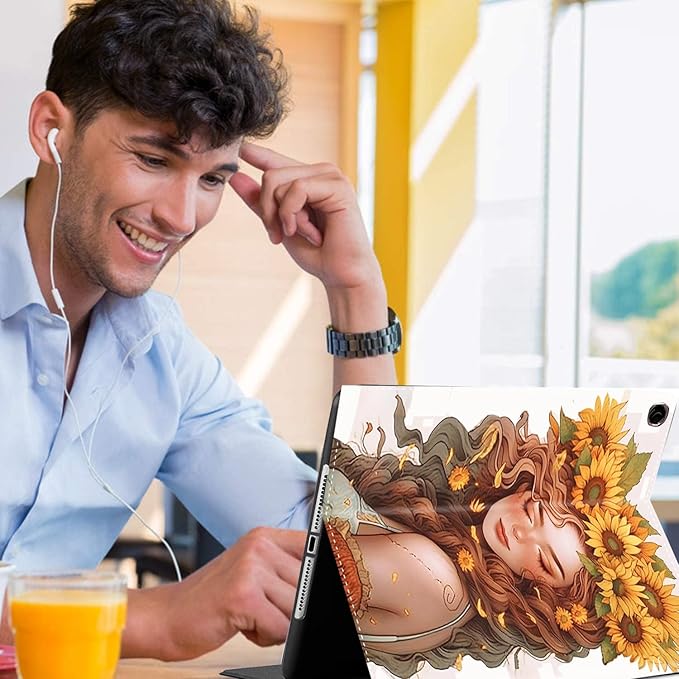 Case for Samsung Galaxy Tab A9 Plus 11 inch 2023，Slim Fit Foldable Standing Cover Case with Auto Sleep/Wake for Galaxy Tab A9+ 11’2023 (SM-X210/X216/X218)，Girl with Sunflower