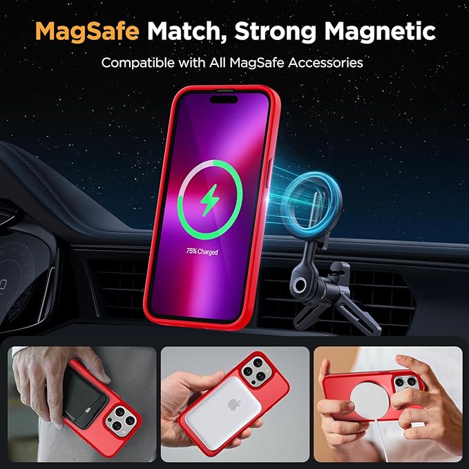 Miracase Magnetic Series Designed for iPhone 13 Pro Case [Compatible with MagSafe] [with 2X Screen Protectors] Anti-Fingerprint, Magnetic Phone Case for iPhone 13 Pro 6.1 inch - Red
