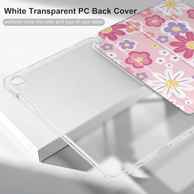 DONGKE Case for Samsung Galaxy Tab A9+/A9 Plus 11 inch 2024 2023 (SM-X210/X216/X218), Slim Stand Hard PC Translucent Back Shell Smart Cover, Auto Wake/Sleep - Power Flowers