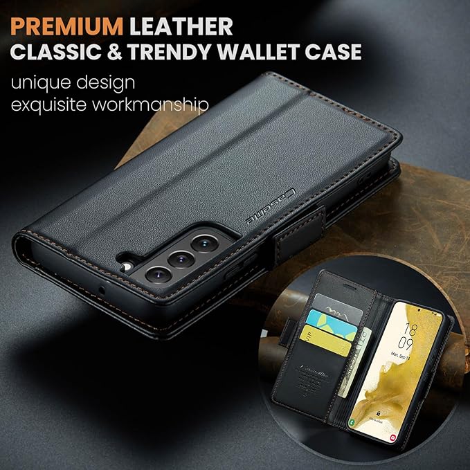 AUPAI for Samsung Galaxy S21 Wallet Case with Credit Card Holder, PU Leather RFID Blocking Folio Flip Kickstand Magnetic Clasp Protective Phone Cover for Women Men Black