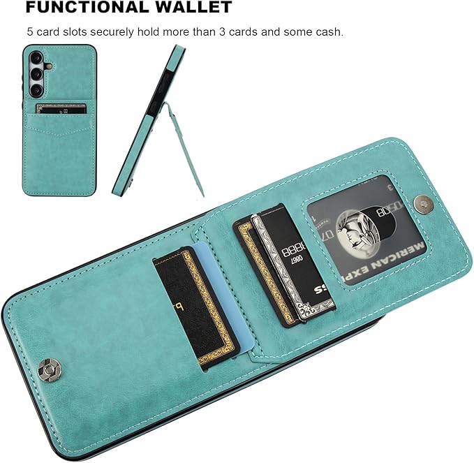 KIHUWEY for Samsung Galaxy S24 Plus Case Wallet with Credit Card Holder, Flip Premium Leather Magnetic Clasp Kickstand Heavy Duty Protective Cover for Samsung Galaxy S24 Plus 6.7" (Mint Green)