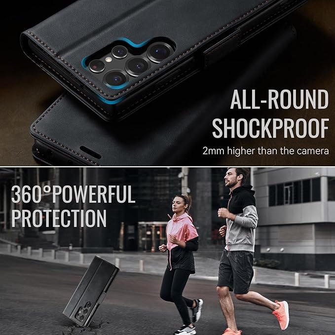 Wallet Case for Samsung Galaxy S22 Ultra Leather Wallet Flip Cover with Card Holder, Kickstand, Magnetic Closure, RFID Blocking TPU Shockproof Phone Case Compatible with S22 Ultra, Black