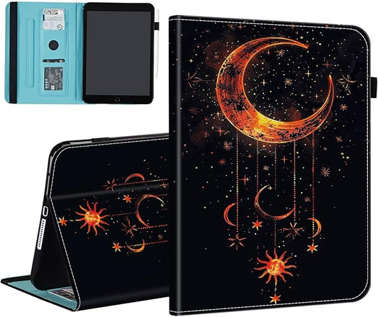 Case for Samsung Galaxy Tab A9 Plus/A9+ 5G 11 Inch 2023 Model (SM-X210/X216/X218),Card Slot PU Leather TPU Case Pen Holder Auto Wake Sleep,Moon Sun