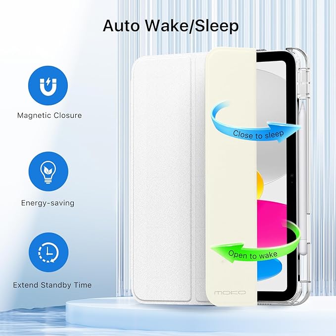 MoKo for iPad (A16) 11th Generation Case 11 Inch 2025, iPad 10th Generation Case 10.9 Inch 2022 with Pencil Holder, Slim Light Trifold Protective Cover with Hard PC Transparent Back Shell, White