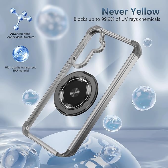 for Samsung Galaxy S23 FE Case Magnetic Compatible with MagSafe,with 2 Screen Protector,Built-in Camera Cover+Stand Ring,Military Grade Drop Shockproof Heavy Duty Protection Phone Bumper Black